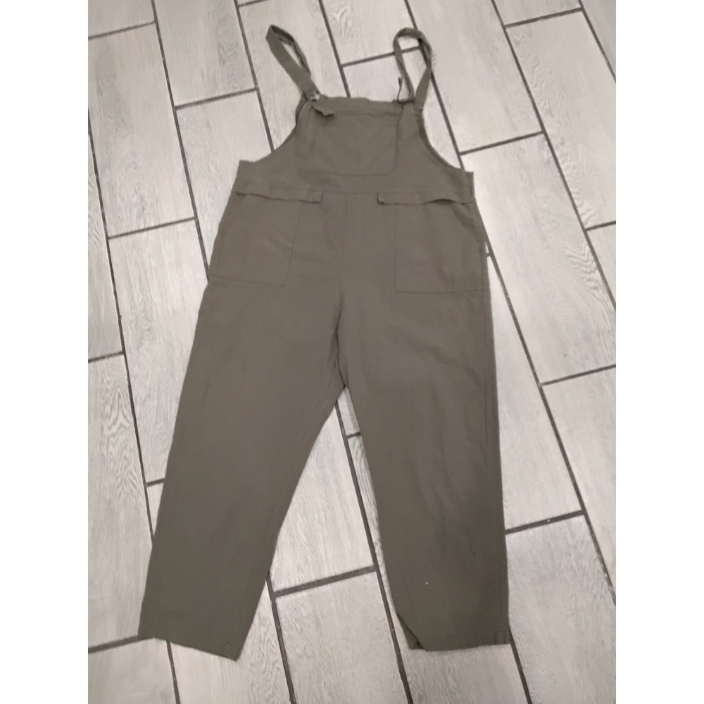 Classic Fashion Collection Olive Green Linen Blend Cropped Overalls‎ Women's M